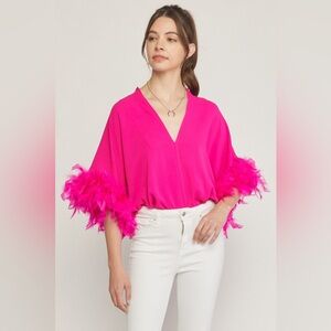Entro Barbie Pink Feather Sleeve Detail Bodysuit Size L